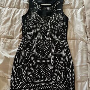 Haute Monde Black and Silver Studded Mini Dress